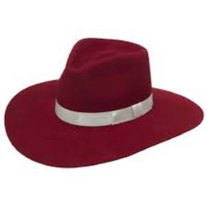 Women’s Wide Brim Fedora Hat in Deep Red with Silver Band